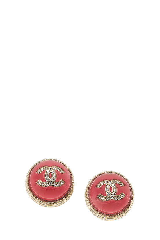 Chanel Pink Crystal CC Pendant Earrings