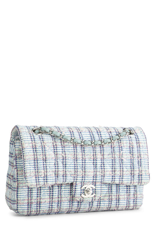 Blue Tweed Mini Classic Single Flap Bag Silver Hardware, 2020