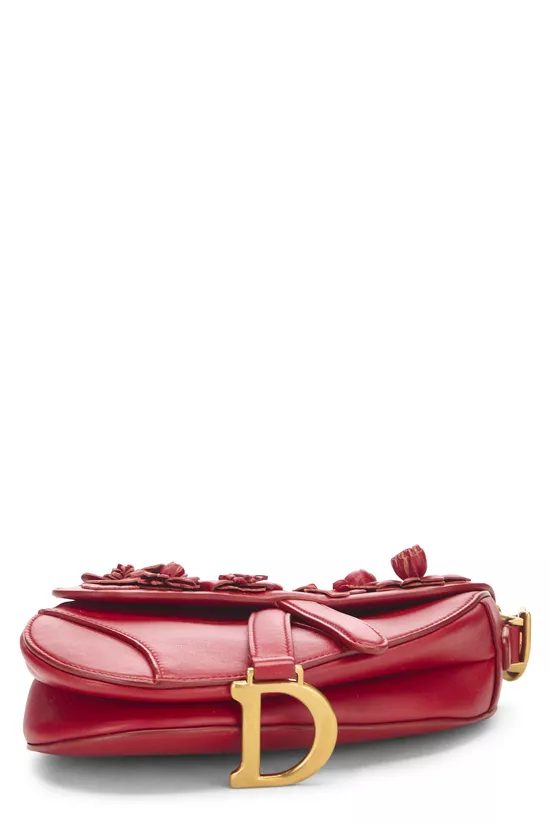 Red Calfskin 3D Flower Saddle Bag Mini, , large image number 4