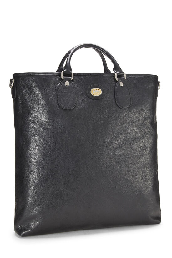 Black Grained Leather Convertible Tote, , large image number 3