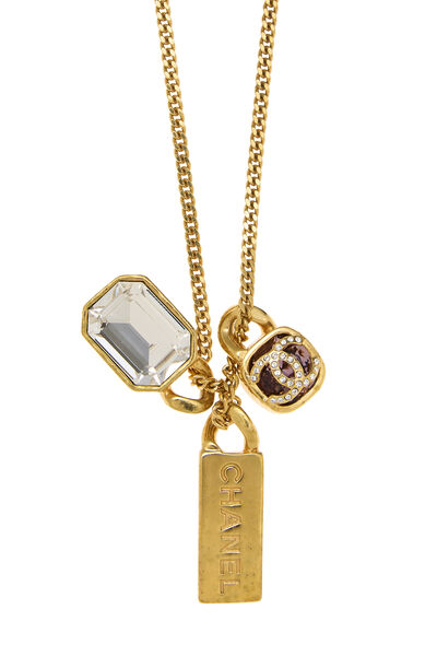 Gold Logo & Crystal Charm Necklace, , large