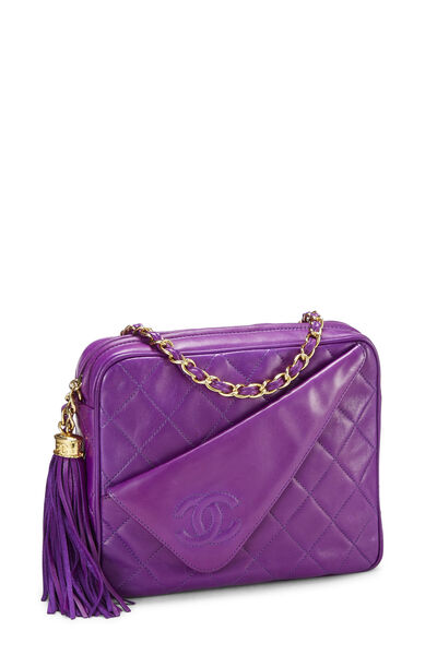 Purple Diagonal Quilted Lambskin 'CC' Camera Bag Small, , large