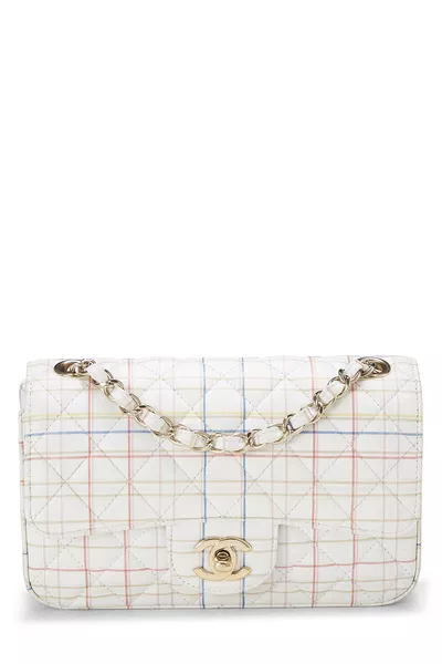 White & Multicolor Plaid Calfskin Rectangular Flap Mini