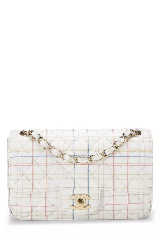 White & Multicolor Plaid Calfskin Rectangular Flap Mini, , large image number 0