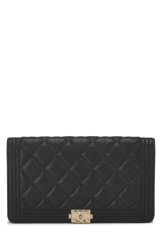 Black Quilted Caviar Boy Long Wallet, , large image number 0