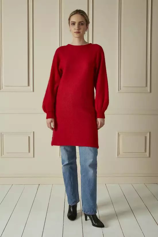 Gray & Red Mohair Blend Layered Sweater Dress Set, , large image number 3