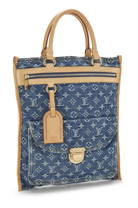 Blue Monogram Denim Flat Shopper, , large image number 1