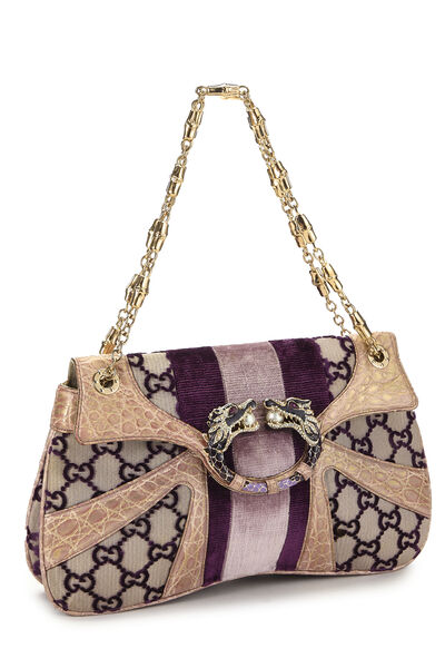 Purple Velvet Dragon Shoulder Bag, , large