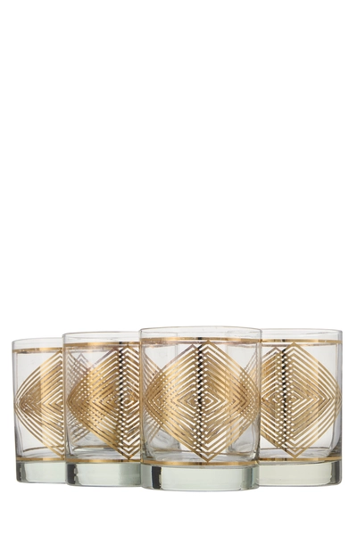 Gold 22k Gilded Geometric Chevron Glassware Set of 4