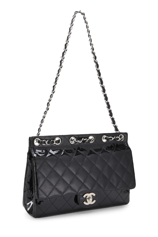 Black Patent Leather Chain Through Flap Bag, , large image number 1