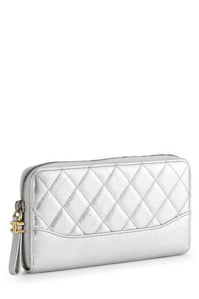 Metallic Silver Quilted Calfskin Zippy Wallet, , large