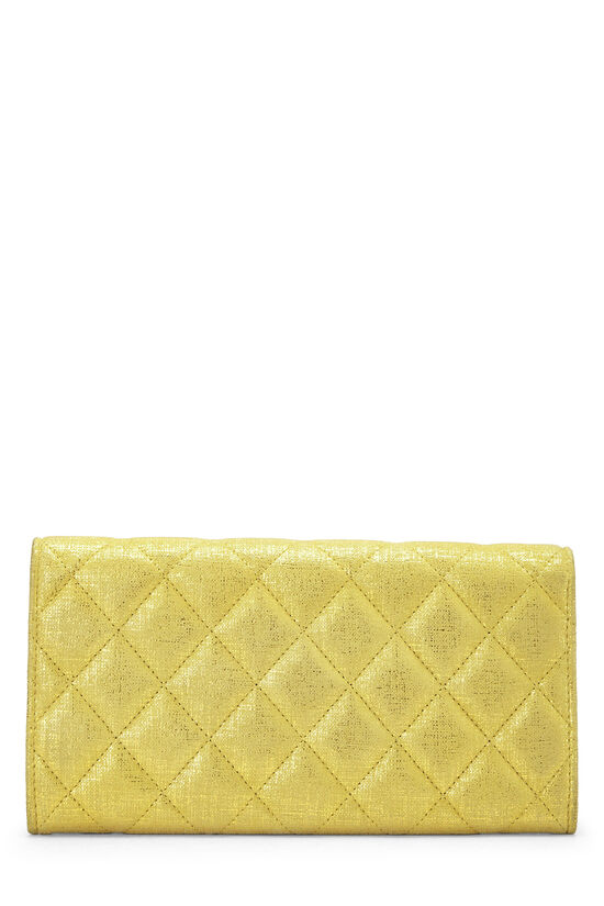 Yellow Metallic Quilted Lambskin Long Flap Wallet, , large image number 3