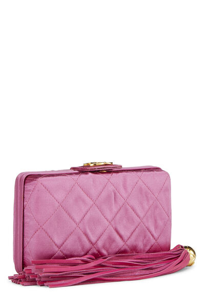 Pink Quilted Satin Tassel Clutch, , large