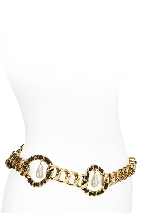 Chanel Gold & Black Rope Circle Faux Pearl Chain Belt Q6A4J617KB000