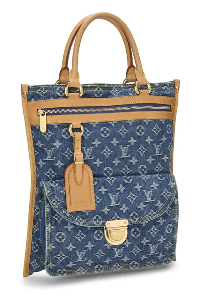 Blue Monogram Denim Flat Shopper, , large