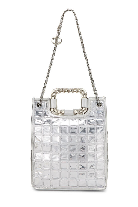 Metallic Silver Quilted Leather Ice Cube Shopping Tote