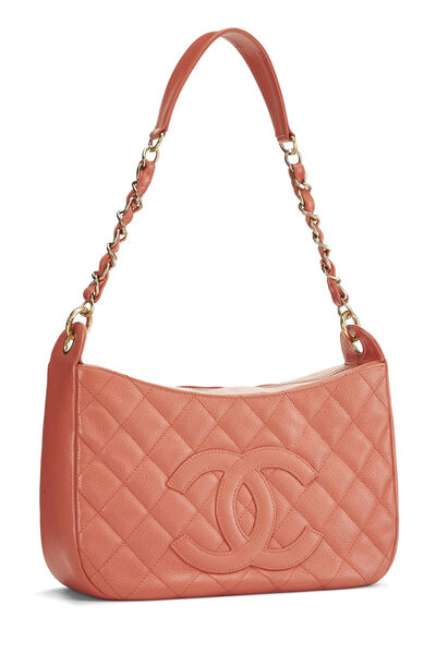Coral Quilted Caviar Timeless CC Shoulder Bag, , large