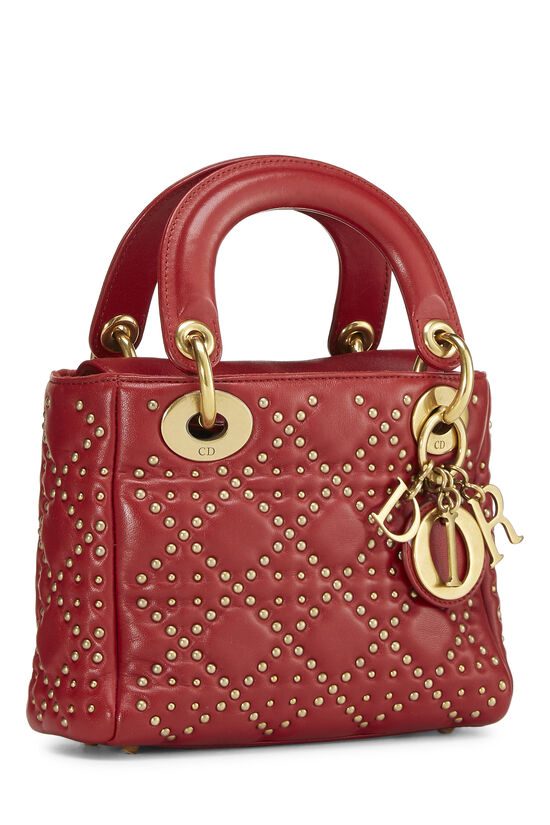 Red Studded Leather Lady Dior Mini, , large image number 3
