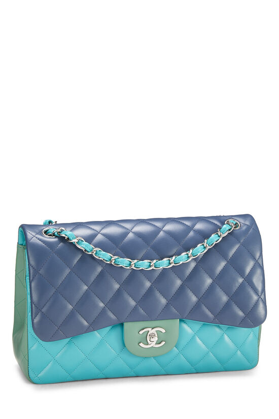 Blue & Green Quilted Lambskin New Classic Double Flap Jumbo, , large image number 1