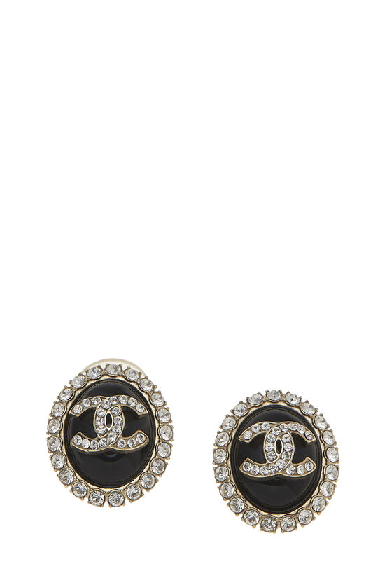 Black Enamel & Crystal 'CC' Earrings, , large image number 0