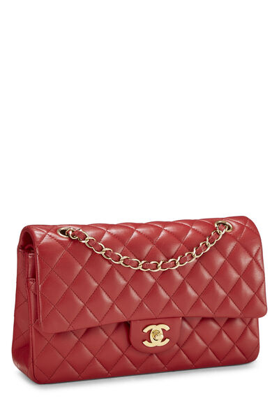 Red Quilted Lambskin Classic Double Flap Medium, , large