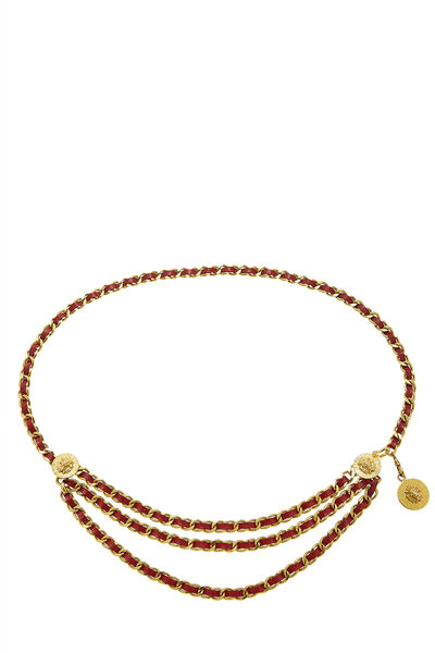 Gold & Red Leather Chain Belt 3