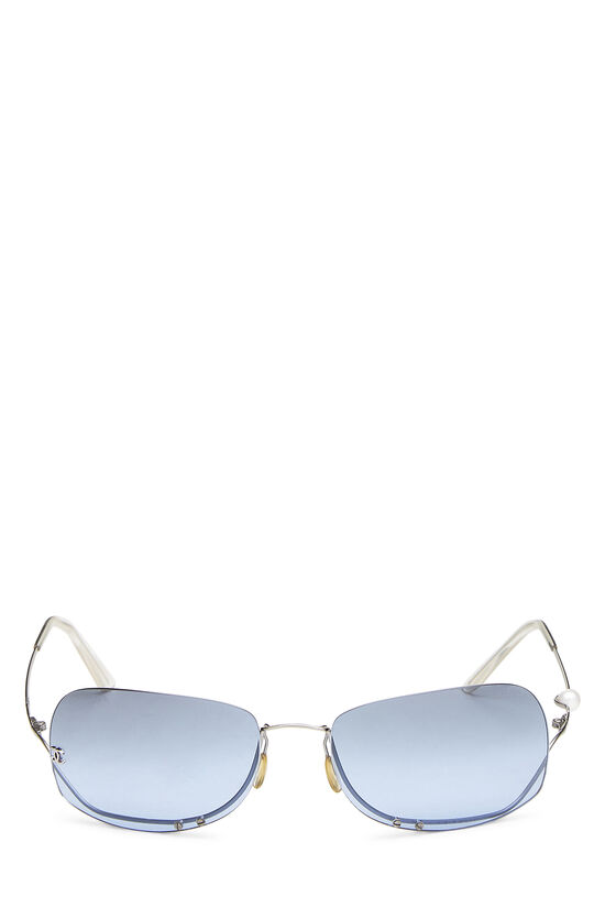 Blue Rimless Rectangle Sunglasses , , large image number 0