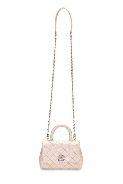 Iridescent Pink Quilted Caviar Coco Handle Bag Mini, , large