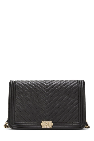 Chanel Black Caviar Chevron Boy Wallet on Chain (WOC)