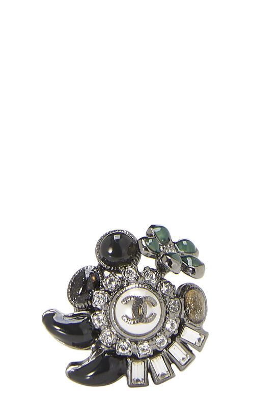 Silver & Black Crystal 'CC' Ring, , large image number 1