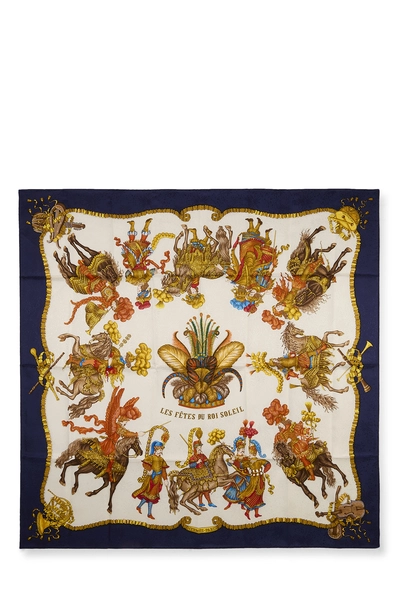 Navy & Multicolor 'Les F&ecirc;tes du Roi Soleil' Silk Scarf 90