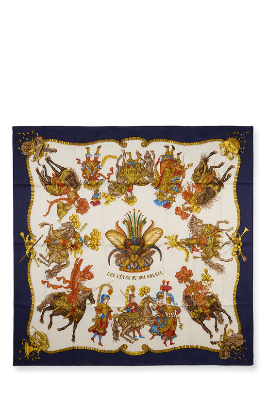 Navy & Multicolor 'Les F&ecirc;tes du Roi Soleil' Silk Scarf 90, , large image number 0