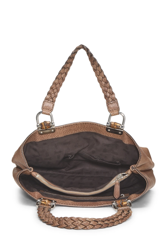 Brown Leather Bamboo Bar Tote, , large image number 5