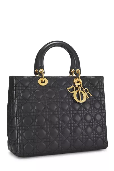 Black Cannage Leather Lady Dior Large, , large