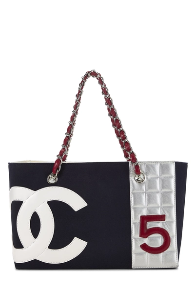 Chanel Navy Canvas No. 5 Foil Shopping Tote