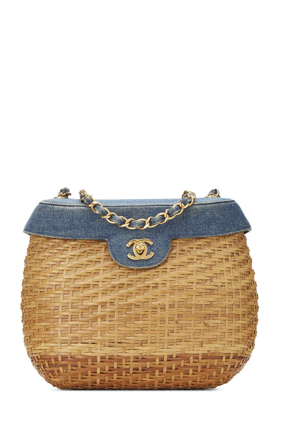Blue Denim & Natural Wicker Basket Bag, , large image number 0