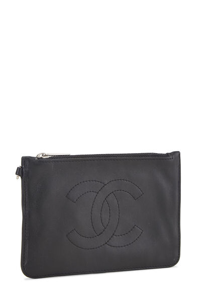 Black Lambskin 'CC' Pouch Small, , large