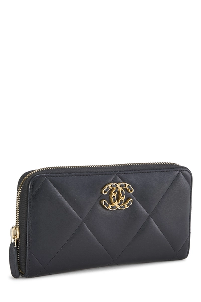 Black Quilted Lambskin 19 Zip Around Wallet, , large
