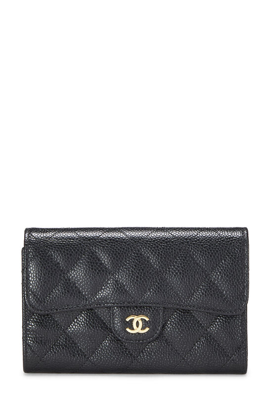 Black Quilted Caviar Classic Flap Long Wallet, , large image number 1