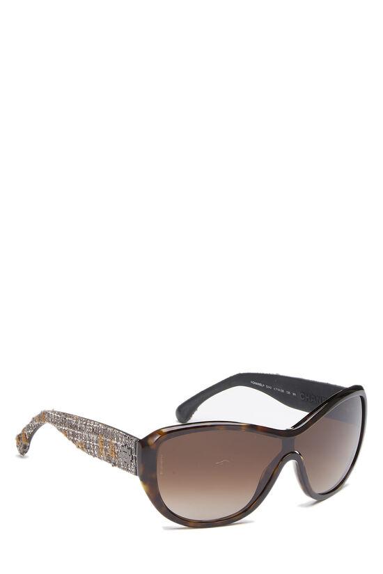 Brown Faux Tortoise Acetate And Tweed Sunglasses, , large image number 1