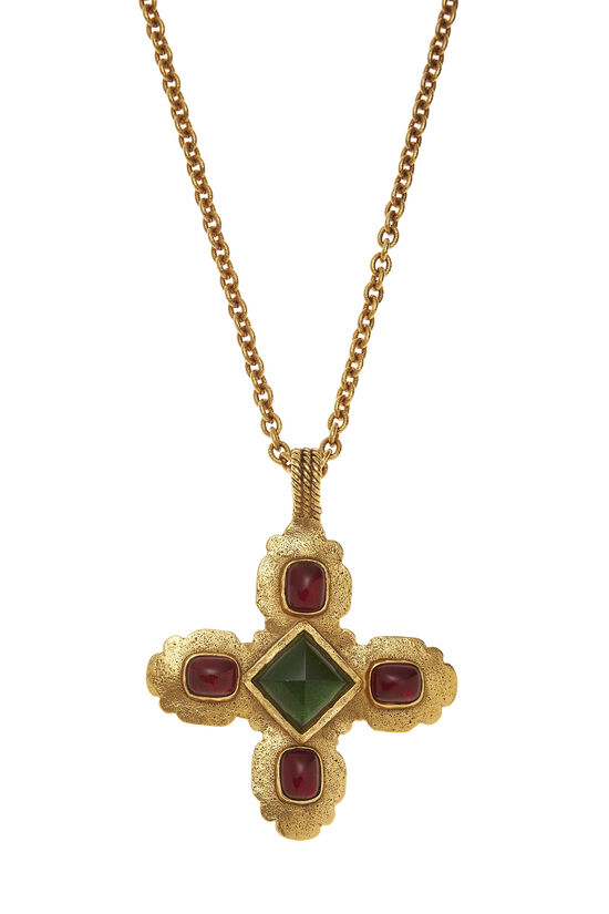 Gold & Multicolor Gripoix Cross Necklace, , large image number 1