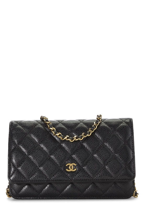 Black Quilted Caviar Classic Wallet on Chain (WOC), , large image number 0