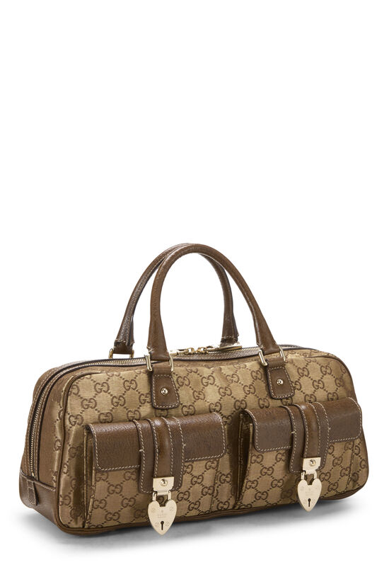 Brown & Gold GG Lurex Heart Lock Boston Handbag, , large image number 1