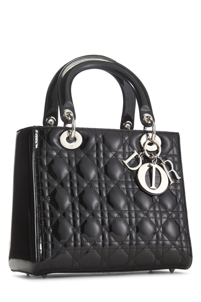 Black Cannage Patent Leather Lady Dior Medium, , large