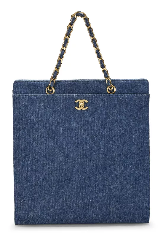 Blue Quilted Denim Tote Medium, , large image number 0