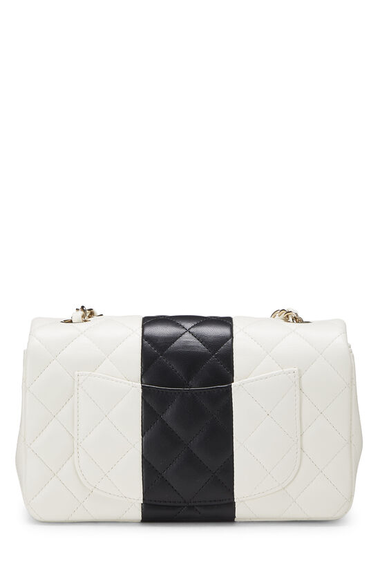 White & Black Quilted Lambskin Rectangular Flap Small, , large image number 4