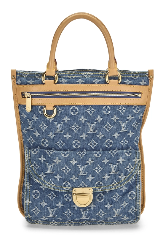 Blue Monogram Denim Flat Shopper, , large image number 0