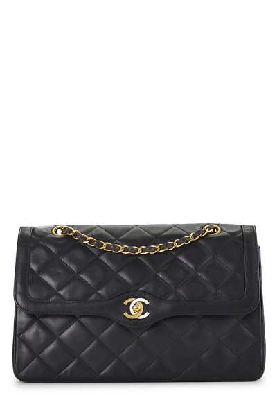 Chanel Black Quilted Lambskin Paris Limited Double Flap Jumbo