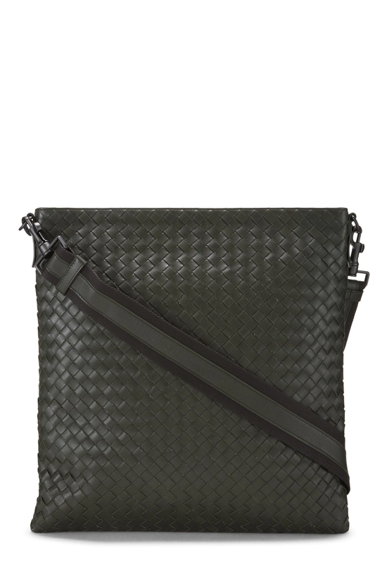 Green Intrecciato Flat Messenger Bag, , large image number 3