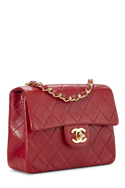 Red Quilted Lambskin Half Flap Mini, , large